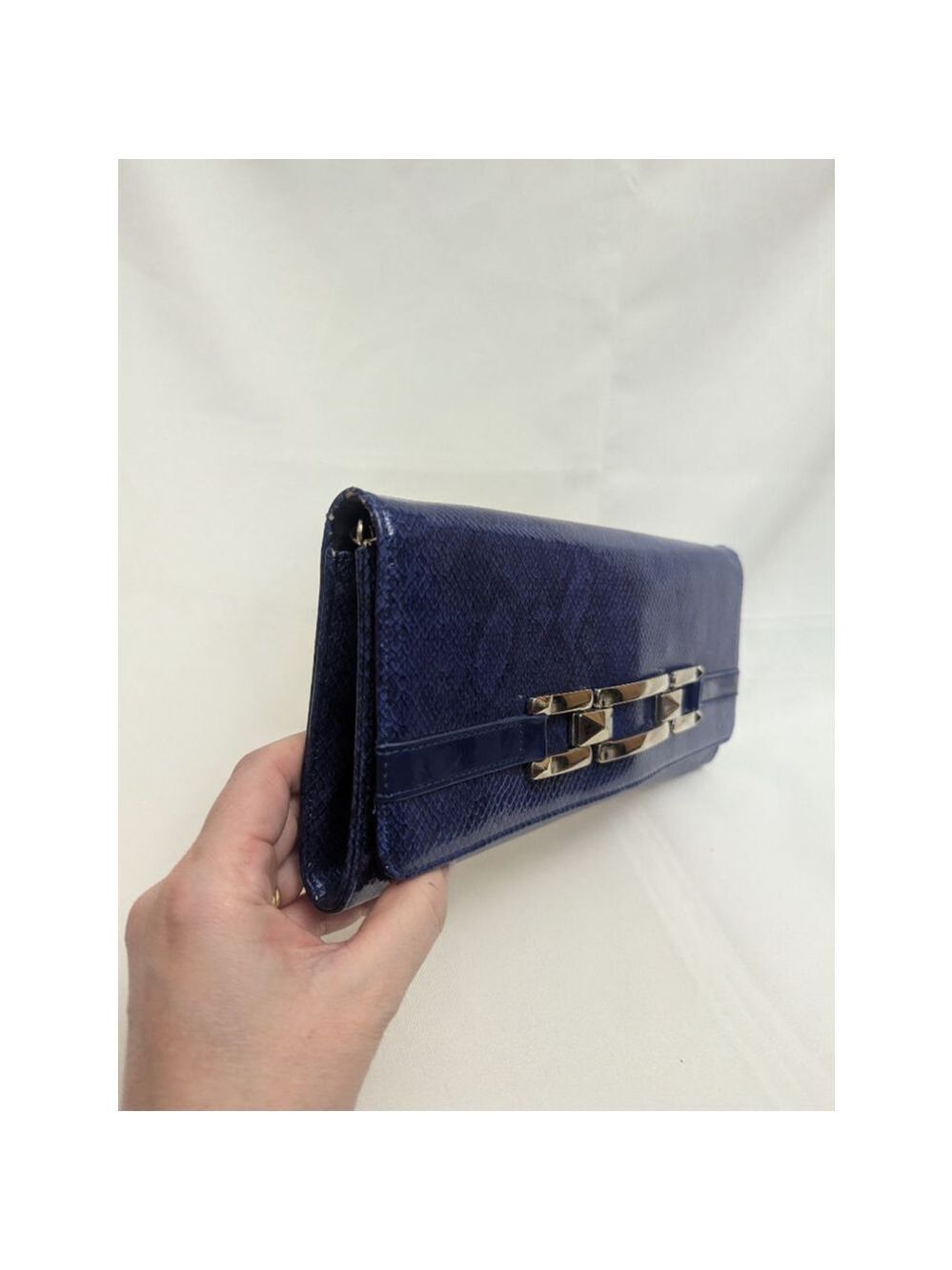 White House Black Market Blue Faux Snakeskin Clutch - Picture 9 of 13